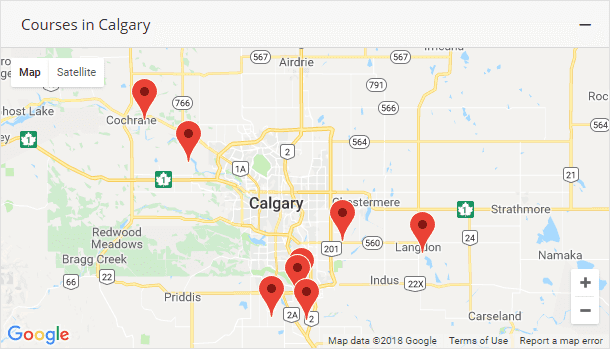 Map of golf courses in Calgary, Alberta